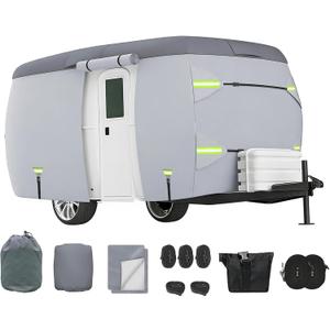 Fiberglass Travel Trailer Cover 7 Layers Breathable Waterproof Rip-Stop Camper Cover (Fits 13' to 16'-194" L x 80" W x 84" H)