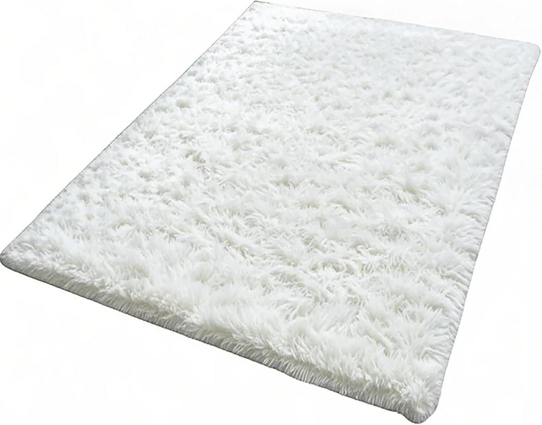 Kate Ultra-Soft Fluffy Faux Fur Rug Photography Mat for Product Photography, Flat Lay Background, Baby & Pet Photo Shoot Prop, Plush Shag Carpet for Bedroom, Living Room, Nursery - White,5x8ft