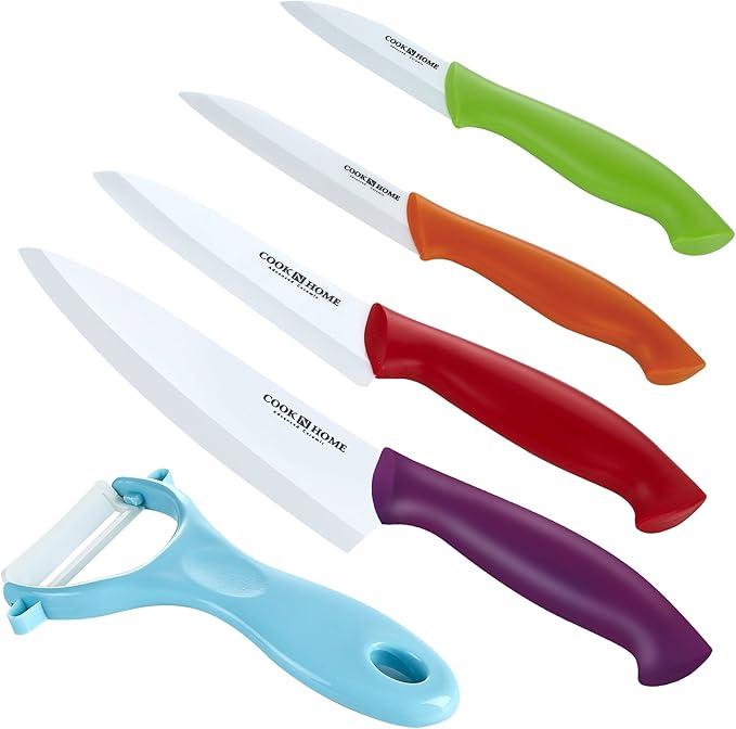 Cook N Home 4-Piece Ceramic Knife Set with Sheaths, 