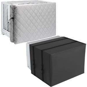 2 Pack Indoor Outdoor Window Air Conditioner Cover Adjustable Window AC Unit Cover with Drawstring Double Insulation 25"x17"x3.5" for Inside Dust-Proof Waterproof 25.5x20.5x18 for Outside (Large)