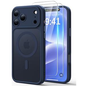 JJL for iPhone 17 Pro Case with 2 Pack Screen Protectors, Compatible with MagSafe, Full Camera Protection, Translucent Matte Magnetic Phone Cover, Deep Blue
