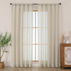 Chyhomenyc Semi Sheer Curtains 84 Inches Long 2 Panels Set, Light Filtering Faux Linen Slub Textured Burlap Curtain for Bedroom, Elegant Rod Pocket Window Curtains Drapes, 50Wx84L, 2PCS, Linen Color