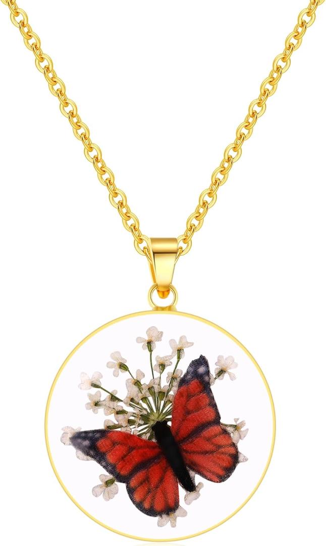 Butterfly Necklace | Pressed Wildflower Necklace | Resin Necklace | Personalized | Handmand Pressed | Gift for Women 18"