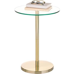 mDesign Glass Top Side/End Drink Table - Tall Modern Round Accent Metal Nightstand Furniture for Living Room, Dorm, Home Office, and Bedroom - 16" Round - Clear/Soft Brass