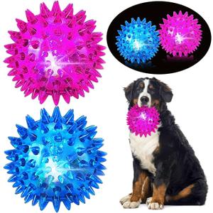 4.5 Light Up Squeaky Dog Balls: Led Spikey Dog Balls for Aggressive Chewers Chew Toys for Teething (large-blue-purple)