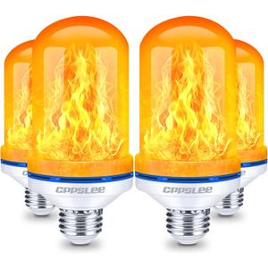 CPPSLEE Upgraded LED Flame Light Bulbs, 4 Modes Flickering Light Bulbs, E26 Base Fire Flame Bulb for Halloween Decorations Outdoor, Christmas Lights Patio Indoor Home Decor (Yellow, 4 Pack)