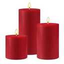 Red Unscented Pillar Candles 3-Pack – Dripless & Smokeless, Long-Burning Thick Candles (2", 3", 4" Heights) for Weddings, Home Decor & Serene Ambiance