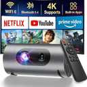 Smart Projector with WiFi and Bluetooth, Mini Projector Supports 4K 1080P, Portable Movie Projectors Built-in Apps, Compatible with HDMI/USB/Smartphone/TV Box/Laptop for Bedroom, Office, Outdoor Use