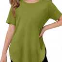 CharmWM Girls Short Sleeve T Shirts Kids Summer Crewneck Curved Hem Tunic Tops Basic Tee (Green)