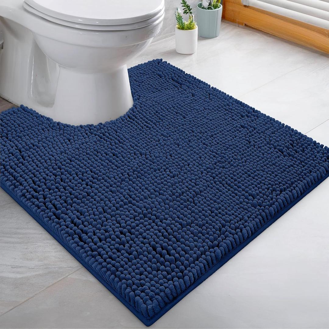 LuxUrux Bath Mat-Extra-Soft Plush Bath Shower Bathroom Rug, 1'' Chenille Microfiber Material, Super Absorbent Shaggy Bath Rug. Machine Wash & Dry (20 x 20, Blue)