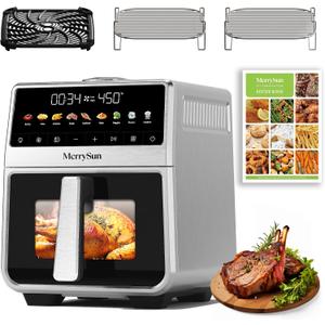 6 Qt Stainless Steel Air Fryer, Stainless Steel Housing& Full Metal Inner Pot, PTFE and PFAS Free, 9 Digital One-Touch Cook Functions,120°F~450°F, 1700W