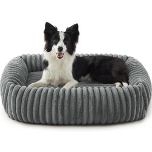 FURTIME Dog Beds Large Sized Dog, Washable Orthopedic Pet Bed with Removable Cover, Rectangle Soft Calming Sleeping Puppy Bed Durable Pet Cuddler with Anti-Slip Bottom, Grey, L(36"x27"x8")