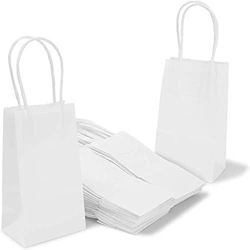 BLUE PANDA Small Kraft Paper Gift Bags with Handles (White, 3.5 x 6.25 in, 50 Pack) - White Paper Bag with Handle