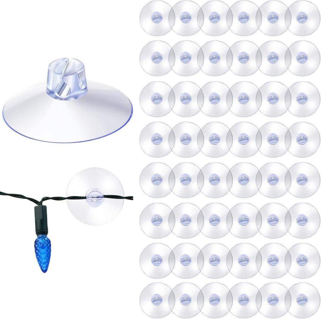 Sieral 50 Pieces Christmas Light Suction Cups Hooks for Glass Window Christmas Mini Suction Cup Clips Light String Heavy Duty Hooks Holder Plastic Shower Caddy Connectors for Xmas Kitchen Bathroom