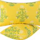 MIULEE Decorative Floral Outdoor Lumbar Pillow Covers with Inserts Set of 2 12x20,Waterproof Vintage Fade Resistant Patio Throw Pillows with Piping for Spring Summer Garden Couch Sofa,Yellow