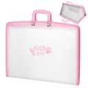 11x17 Kids Art Portfolio - Accordian File Organizer with 13 Pockets, Art Portfolio for Kids with Handle and Zipper Closure - Oxford Cloth, Frosted Translucent Artwork Folder for Children - Pink