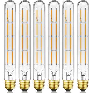T10 Light Bulb,Dimmable Long Tubular Led Bulb,E26 Medium Base,8W Equal 75 Watt,2700k Warm White,8.9Inches Edison Lights Bulbs,6Pack.