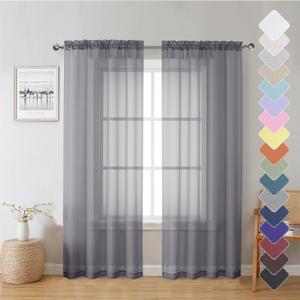 Lecloud Charcoal Grey Sheer Curtain Panels 72 Inch Length, Light Filtering Window Curtain Drapes Treatment for Living Room, Breathable Rod Pocket Sheer Curtains for Bedroom, 2 Panels, Each 40" Wx72 L