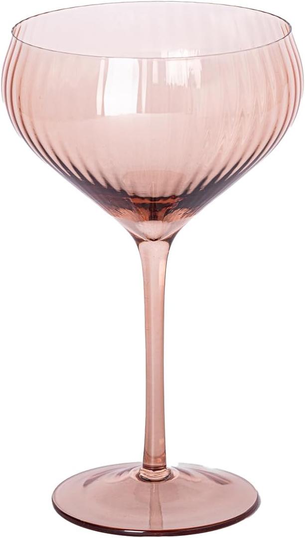 Mary Square 47876 Clear Rim 5 Ounce Durable Ribbed Glass Stemmed Coupe Champagne Cocktail Drink Beverage Cup, Bar Cart Accessory, Everyday & Party Drinkware, Kitchen Home Dcor, Rose Pink