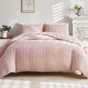 WARMDERN Pink Tufted Duvet Cover Set Queen Size, Striped Textured Duvet Cover Boho Bedding Set, 3 Pcs Ultra Soft Washed Microfiber Duvet Cover with Zipper Closure (Queen, Pink)