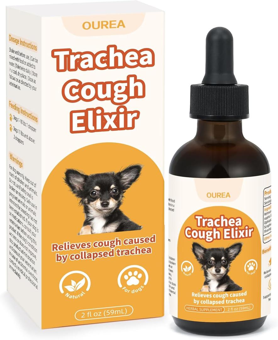 Ourea Collapsed Trachea Treatment for Dogs, Dog Cough Treatment, Trachea Cough Elixir, Natural Herbs Help Dogs Breathe Smoothly and Support Tracheal & Respiratory Health (2 fl oz) EXP: 10/08/2027