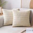 MIULEE Pack of 2 Corduroy Decorative Throw Pillow Covers 18x18 Inch Soft Boho Striped Pillow Covers Modern Farmhouse Home Decor for Sofa Living Room Couch Bed Cream White (18" x 18" (Pack of 2))