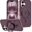 for iPhone 16 Case with 360 Rotatable Magnetic Ring Stand [Compatible Mag-Safe] [Military Grade Protection] Translucent Matte Phone Cases for Women Men 6.1'', Wine Red