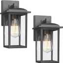 Outdoor Wall Sconces 2 Pack, Exterior Light Lantern Fixtures, Porch Light Lamps Outdoor Wall Mounted in Black Finish with Seeded Glass for House, Garage, Patio, Yard, Garden Black