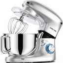 CHeflee Stand Mixer,600W 6+P With 6.5QT Stainless Steel Bowl,Dough Hook, Wire Whip & Beater,for Most Home Cooks,Silver