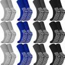 Foaincore 12 Pairs Non Slip Hospital Socks with Grips for Men Women Single Tread Slipper Socks for Seniors Patients (3X-Large, Dark Color)