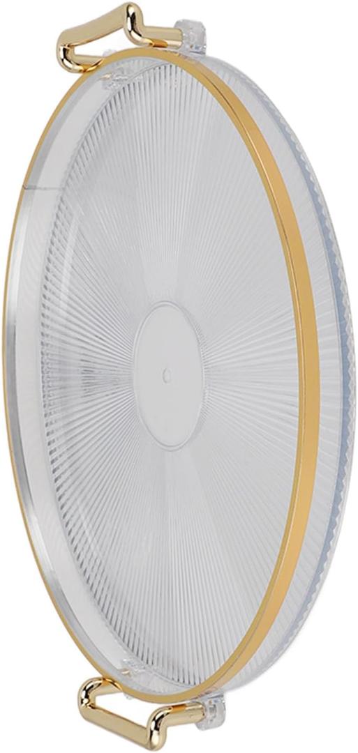 Decor Round Serving Tray, Gold Handle Round Serving Tray Display Gold Multifunctional for Desserts (Transparent)
