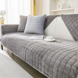 Couch Cover Sofa Covers Washable, Velvet Fuzzy Sofa Slipcovers for 3 Cushion Couch, Non-Slip Furniture Protector for Dog Pet, L Shaped Recliner Sectional Couch Cover Grey,36"X63"(Only 1 Pcs)