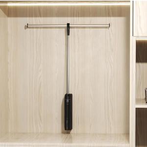Pull Down Closet Rod 26 Inch - Heavy-Duty Wall Mounted Hanging Bar with Floating Shelves, Back Mounted Wardrobe Organizer for Bedroom, Dorm, Small Spaces (Max 26lbs Capacity)