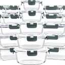 Skroam 15 Pack Glass Food Storage Containers with Lids Airtight, Glass Meal Prep Containers, Lunch Containers with Lids for Microwave, Oven, Freezer and Dishwasher Safe
