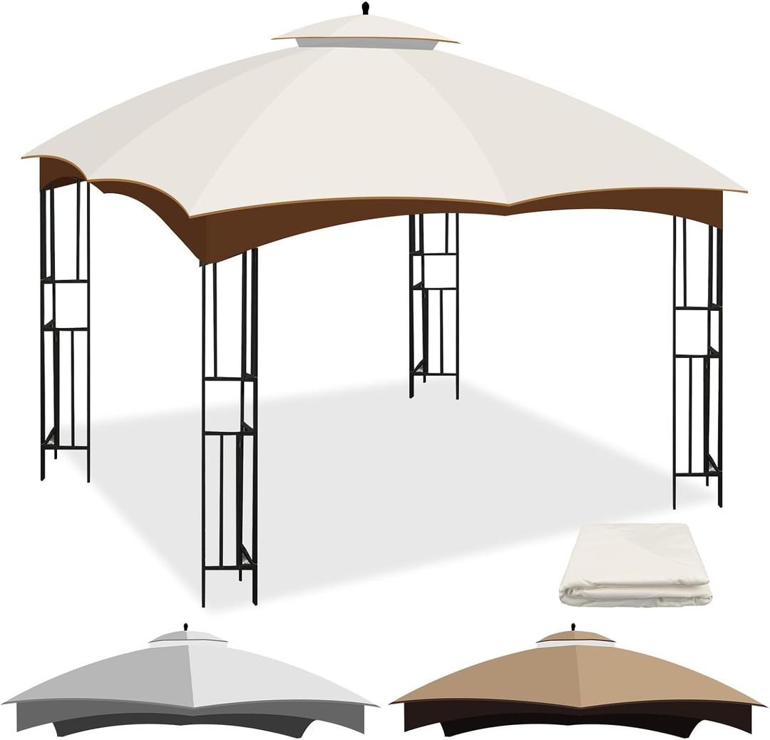 10 x 12 Replacement Gazebo Canopy Top for Lowe's Allen Roth Gazebo, Double-Tier Gazebo Roof Cover with Air Vent,Heavy Duty Canopy Roof Gazebo Top 10X12 Gazebo Cover (Beige A)