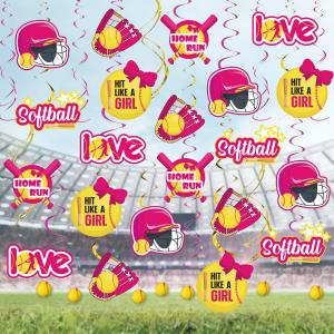 36 Pack Softball Party Decorations for Girls - Softball Themed Hanging Swirls Ceiling Streamers Sports Club Competitive Party Supplies Pink and Yellow
