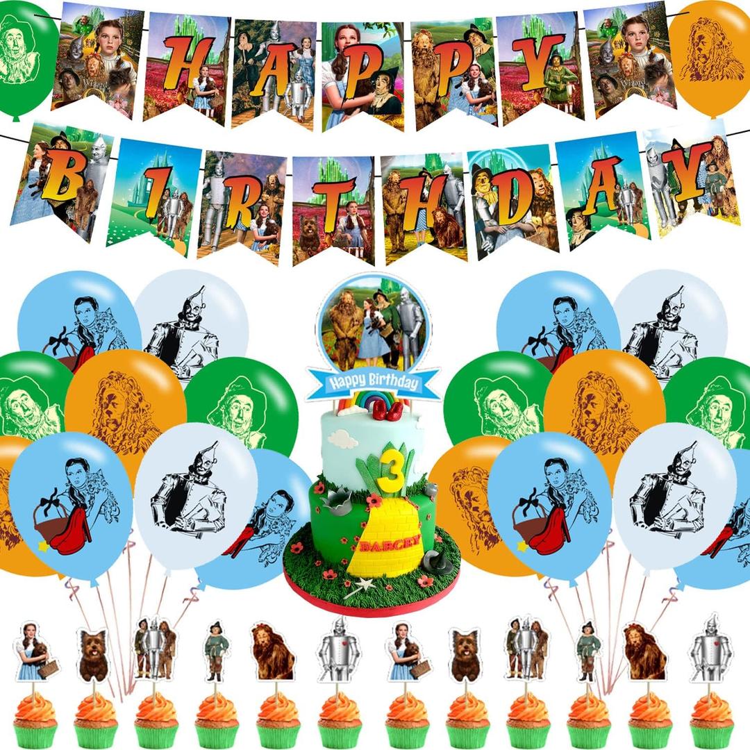 The Wizard of Oz Party Decorations,Princess Birthday Party Supplies Includes Banner- Cake Topper - 24 Cupcake Toppers - 18 Balloons