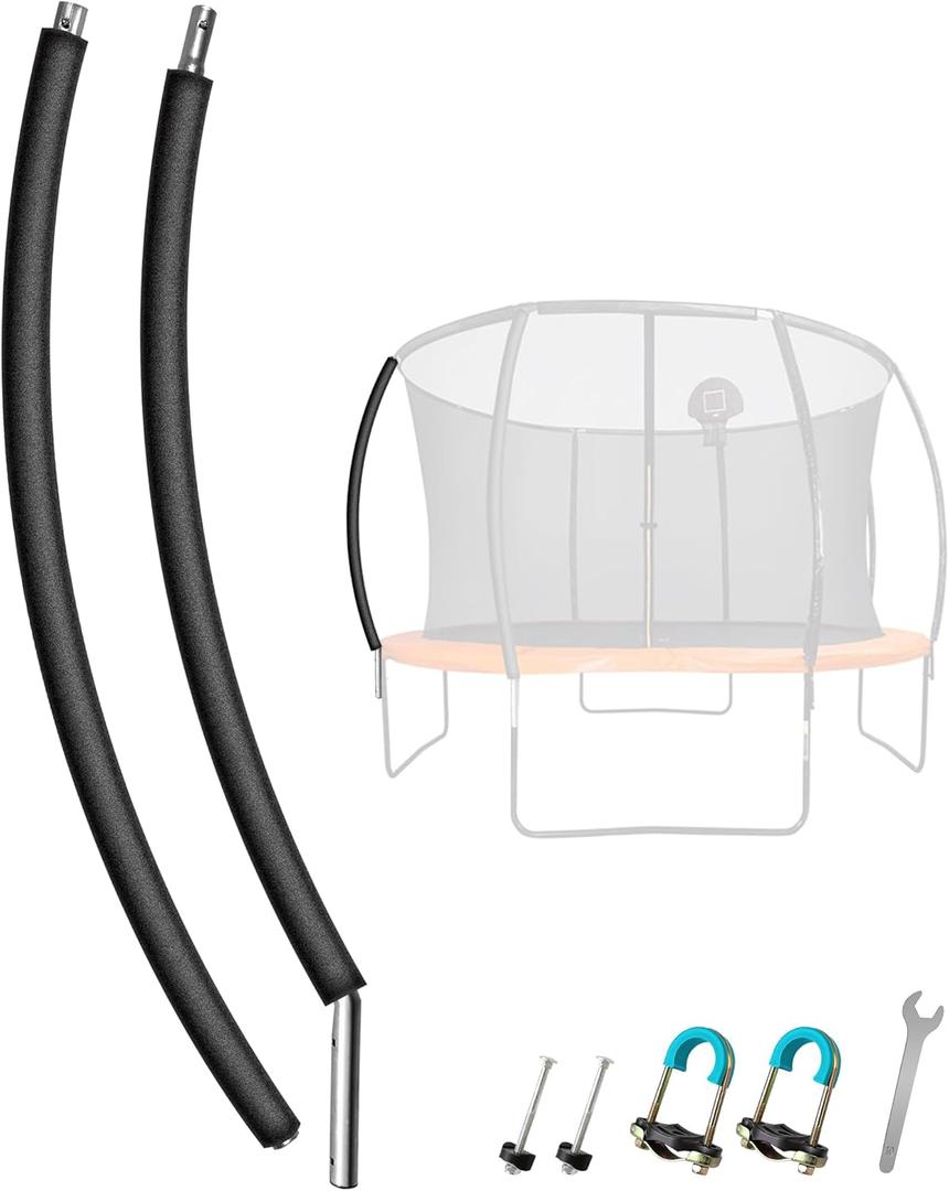 1PCS Trampoline Curved Pole, Universal Trampoline Replacement Enclosure Pole to Fit 8-16FT Curved Pole Trampoline Frame, Includes Foam Sleeve and Hardware with 2 Installation Options