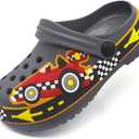 FolHaoth Toddlers Cute Cartoon Excavator Racecar Pattern Boys Girls Clogs Slip On Lightweight Breathable Kids Sandals Non Slip Indoor Outdoor Beach Pool Shower Slippers Shoes (Blue)