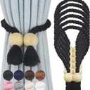 6 Pack Magnetic Curtain Tiebacks Cotton Hand Woven Tie Back Decorative Rope Holdbacks for Curtains Draperies No Tools Required, Black 
