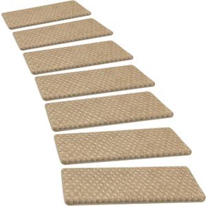 PURE ERA Bullnose Carpet Stair Treads Set Tape Free Non-Slip Indoor Stair Protectors Pet Friendly Rugs 9.5" x 30"(14 Pieces,Khaki Mini-Diamond Trellis)