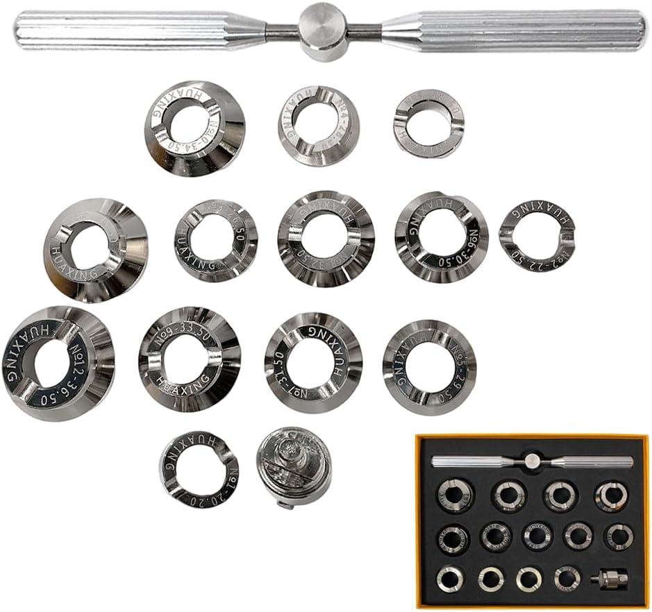 5537 Watch Repair Tool,Watch Case Opener, WatchBack Remover Tool with 13 Dies (18.5-36.5mm) & 6 Anti-Slip Films, Compatible with 5700 Back Opener for Making and Repair