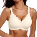 Vertvie Womens Seamless Bras No Underwire Supportive Wireless Push Up Full Coverage Bralette Comfort Scalloped T-Shirt Bra (Cream White, X-Large)