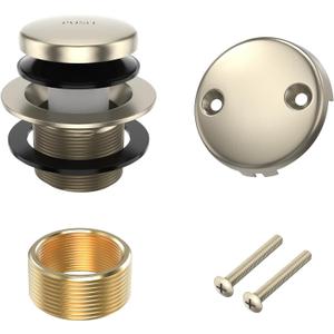 All Metal Tip-Toe Bathtub Drain Kit with Two-Hole Overflow Faceplate and Universal Fine/Coarse Thread Assembly, Bath Tub Drain Kit fits All Bathtub -Brushed Nickel