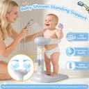 Upgraded Baby Shower Stand with Anti-Pinch Silicone & Anti-Slip Base, Adjustable Height Baby Bath Standing Support, Soporte para Baera de Beb Assist Holder for 6-36 Months Toddler, Ideal Gift, Gray