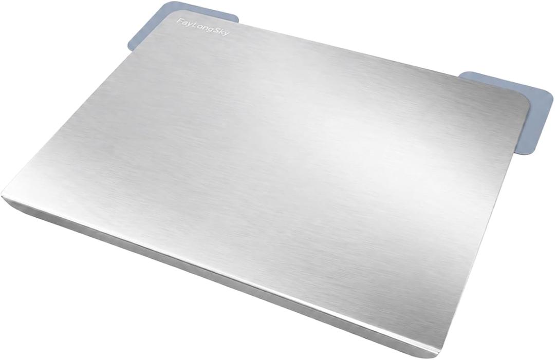 304 Stainless Steel Cutting Board with Lip, With 2 Non-Slip Mats, 27.6"L x 19.7"W