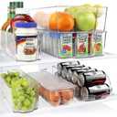 Greenco Refrigerator Organizers and Storage - Clear Fridge Organizer Bins Set, Shatterproof Plastic with Easy-Grip Handles, Stackable Kitchen Organization Solution for Home and RV - Set of 6