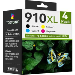 910XL Replacement for HP 910XL Ink Cartridges for HP Printers HP910 HP910XL 910 Ink Work for Office Jet Pro 8010 8010e 8015e 8020 8020e 8022e 8025 8025e 8028e 8030 8035e Black and Color - 4 Pack