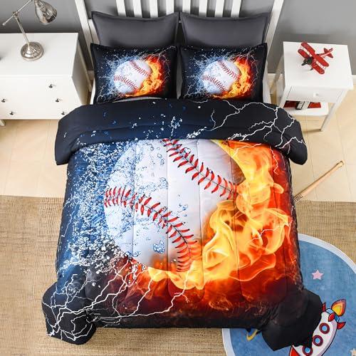 Andency 3D Baseball Comforter Full (79x90 Inch), 3 Pieces(1Matress Cover,, 2 Pillowcases) Microfiber Sport Bedding Set for Boys Kids Teens