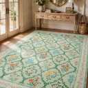 YIHOUSE Washable 8x10 Area Rugs for Living Room, Green Floral Rug for Bedroom Non Slip Ultra-Thin, Large Carpet for Kids Playroom, Classroom, Girls Dorm, Nursery, Green Multi